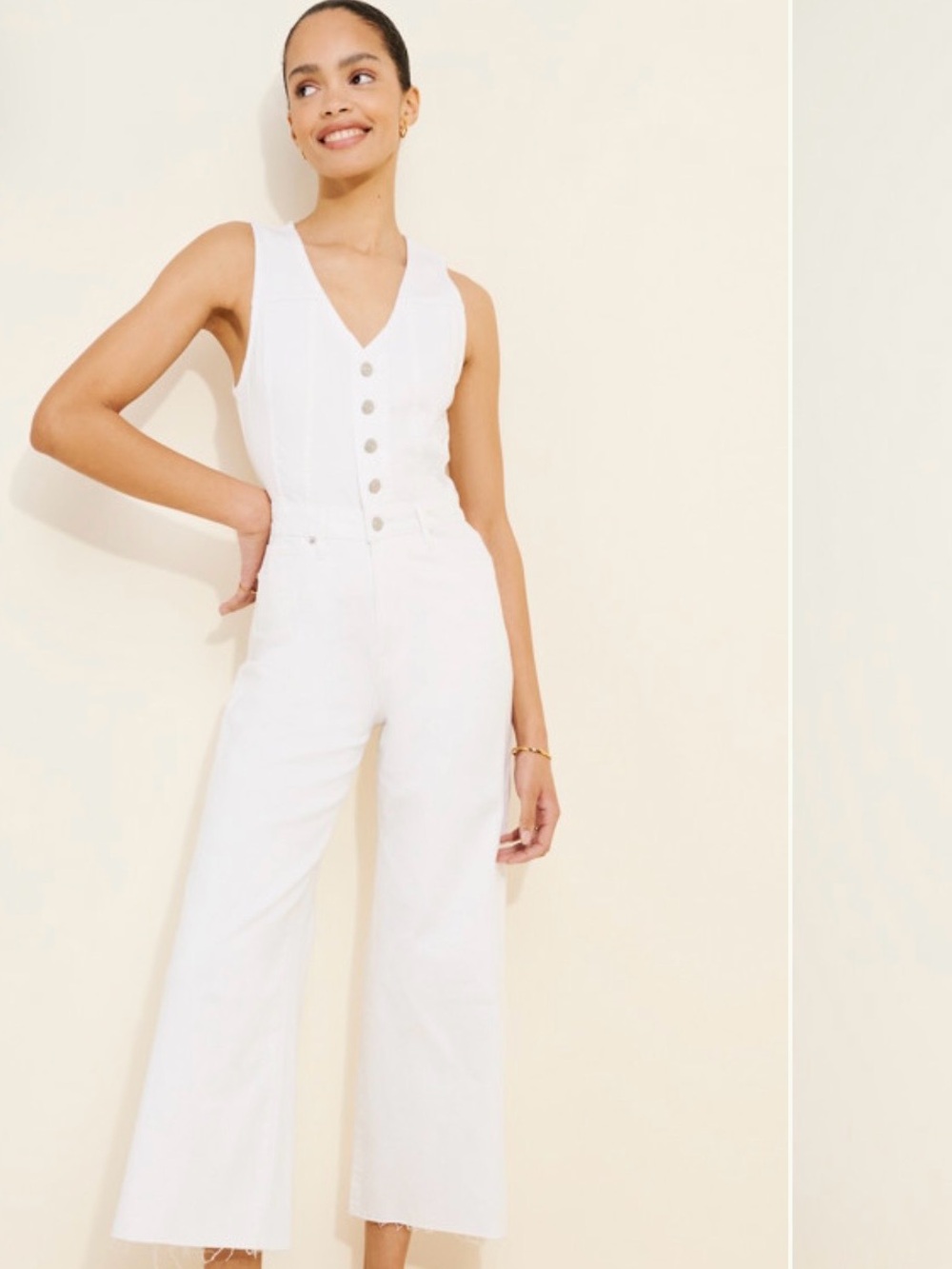 pistola Aria Cropped Button-Front Wide-Leg Sleeveless Jumpsuit